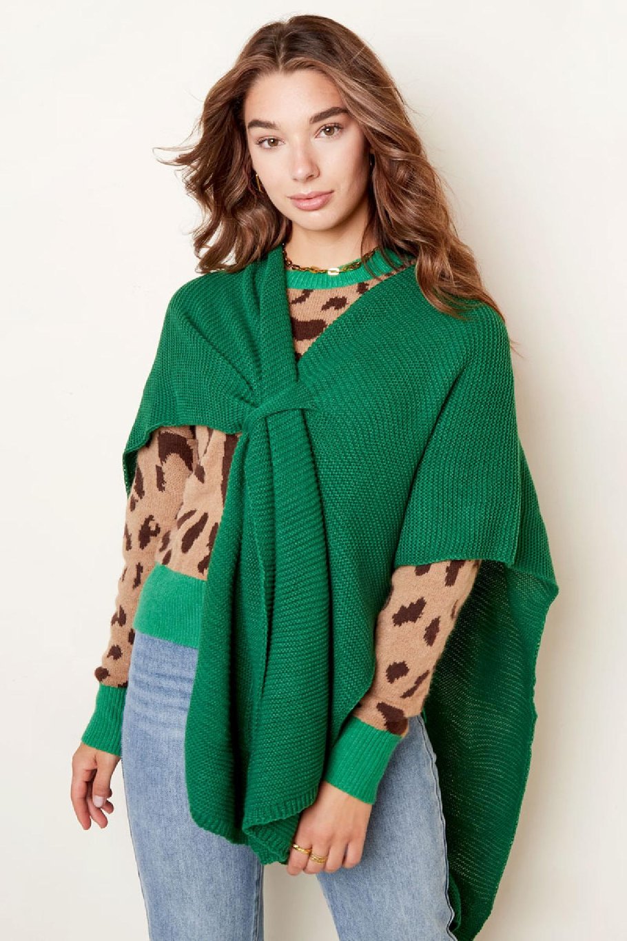 Shawl knitted with loop brown Acrylic Picture2